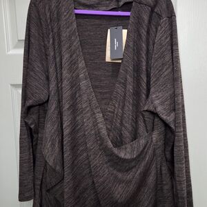 Faux Wrap Draped Brown Sweater